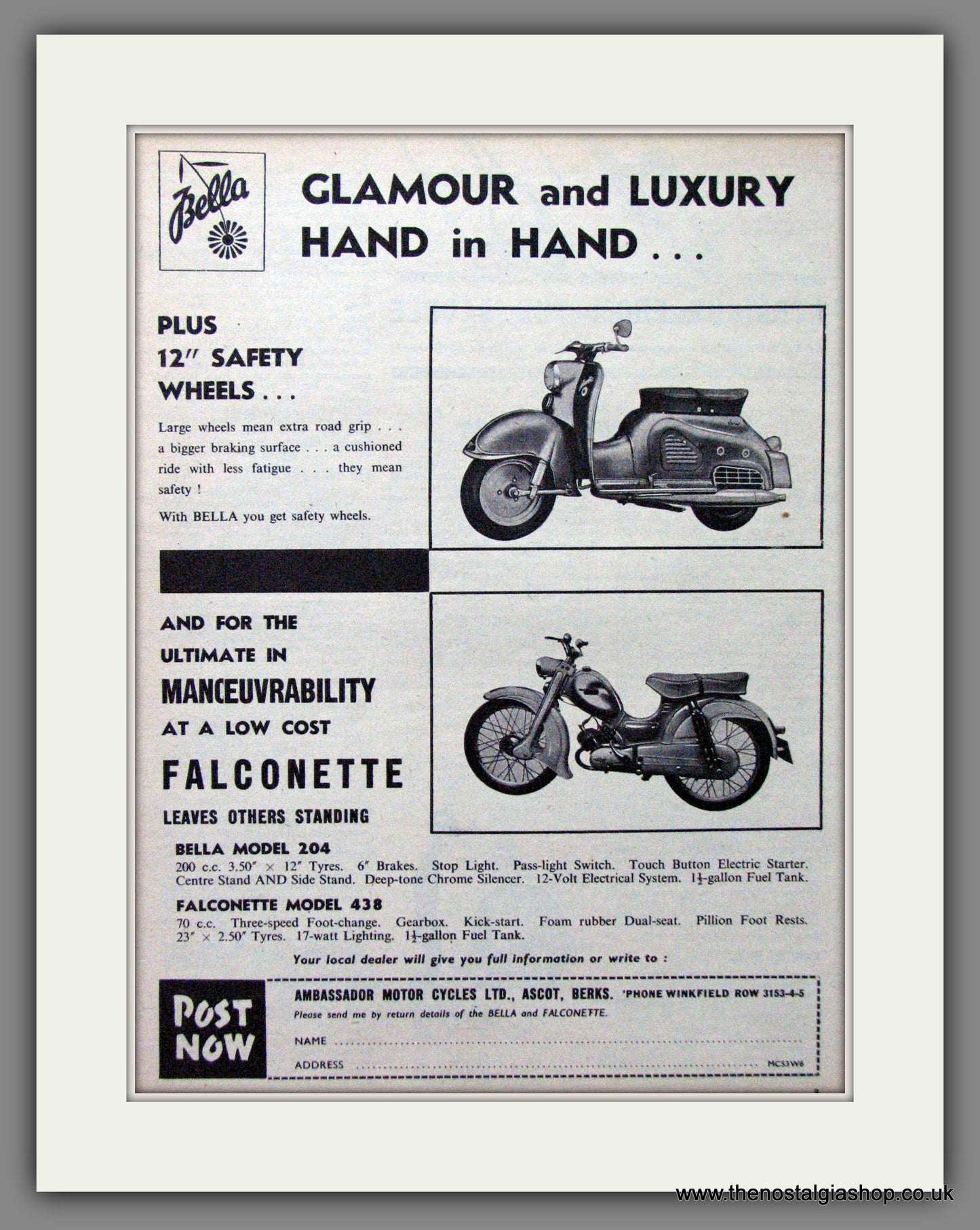 Bella Scooter and Falconette Original Advert 1960 (ref AD54251)