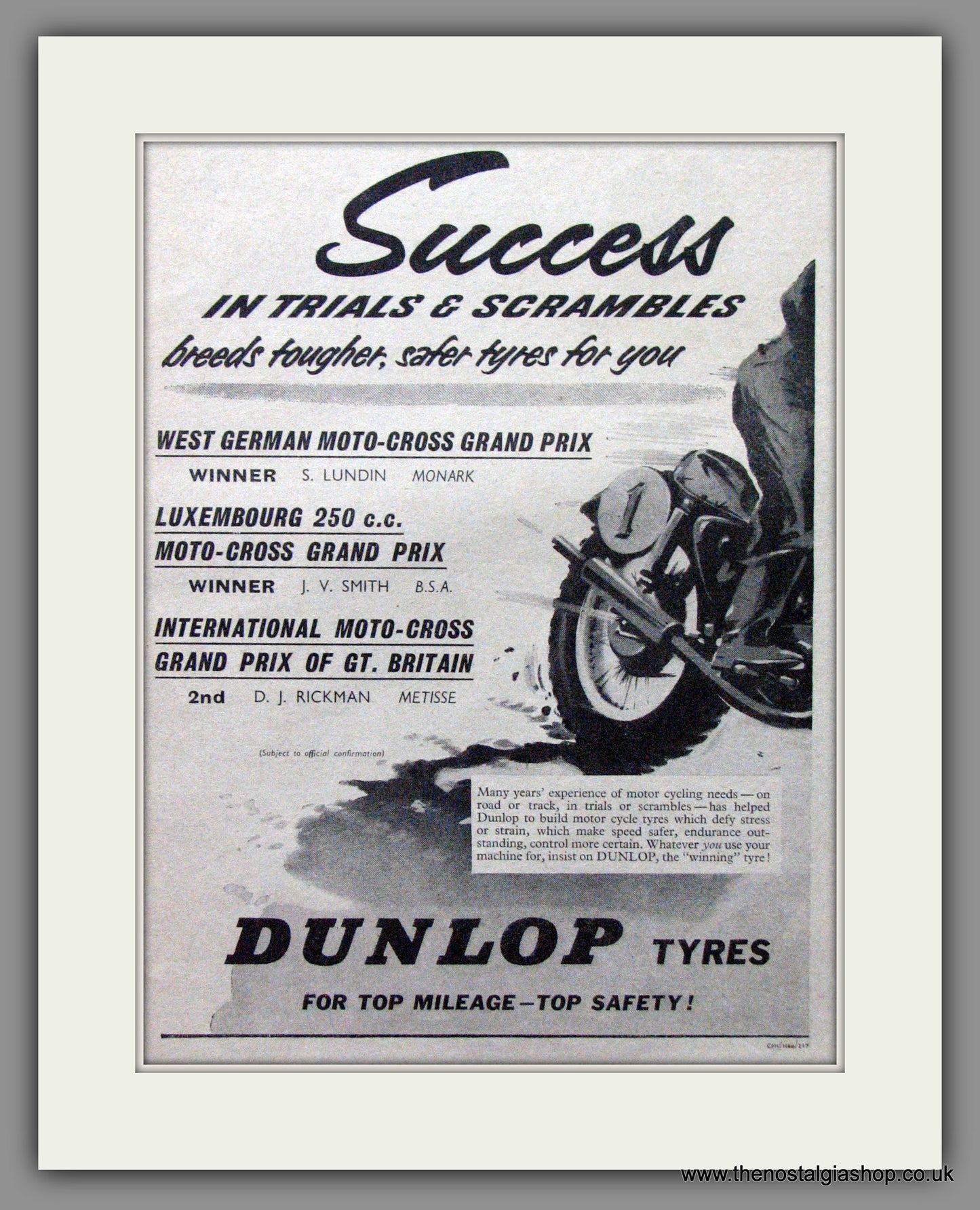 Dunlop Motorcycle Tyres. Original Advert 1960 (ref AD54257)