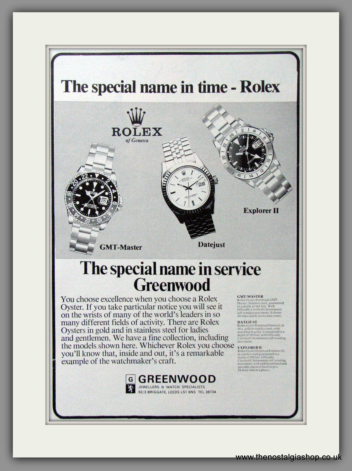 Rolex Watches. At Greenwoods. Original Advert 1978 (ref AD54345)