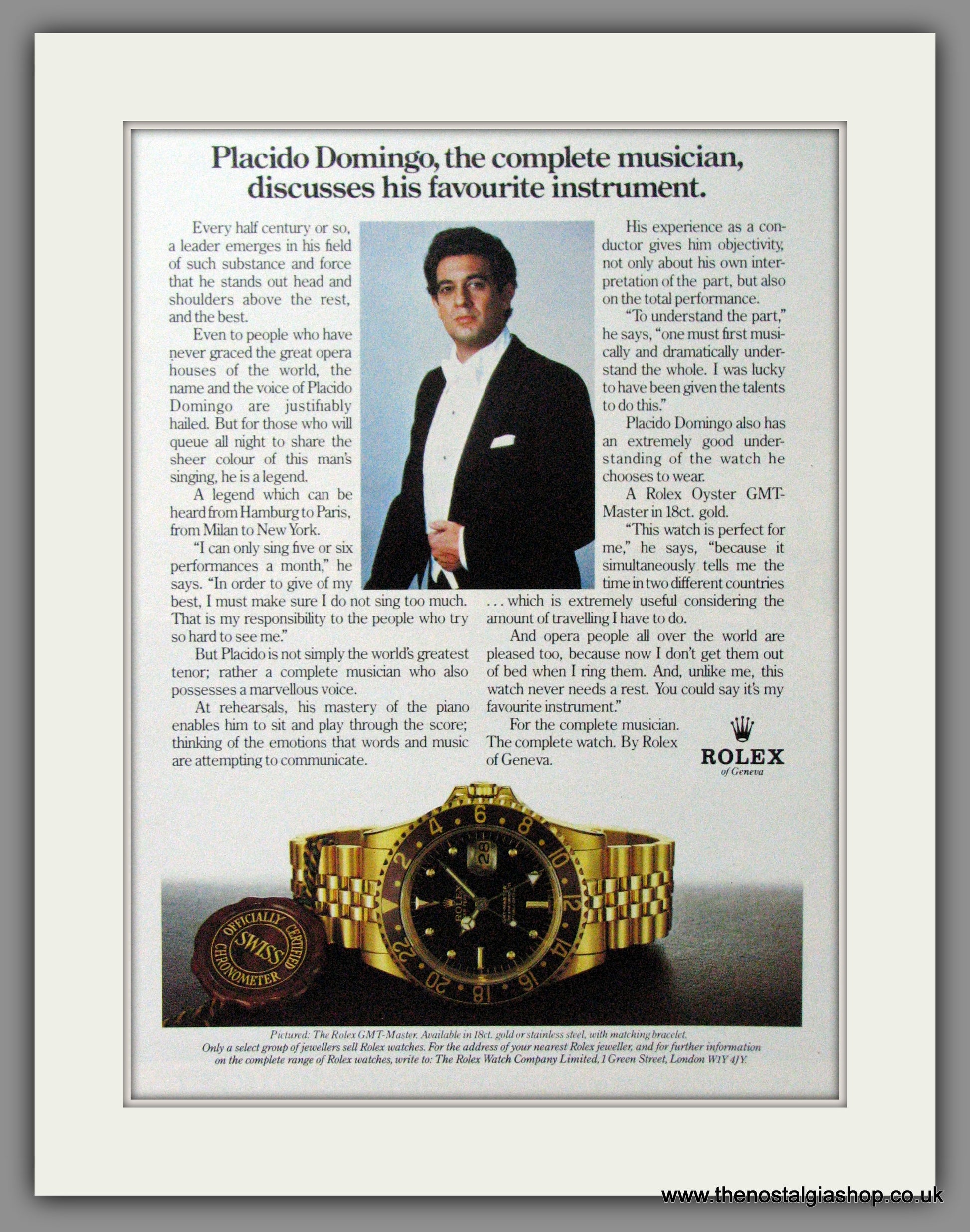 Gmt Master Rolex Adverts Rolex GMT Placido Original Advert 1983 (ref
