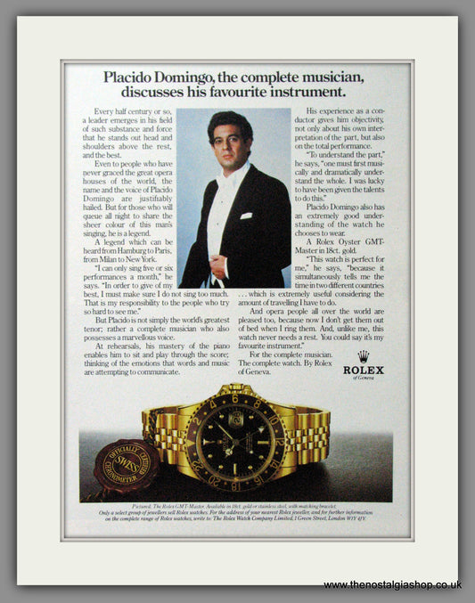 Rolex GMT Master. Placido Domingo. Original Advert 1983 (ref AD54390)
