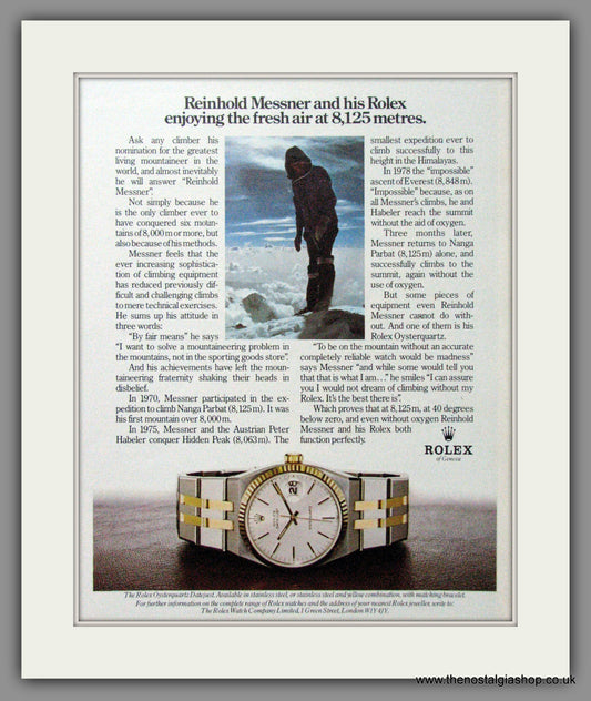 Rolex Oysterquartz Datejust. Reinhold Messner. Original Advert 1980 (ref AD54392)