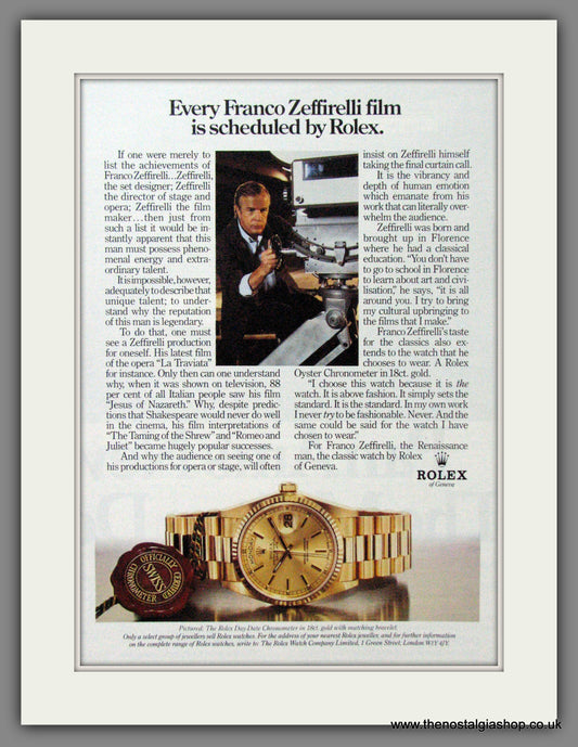 Rolex Day-Date Chronometer. Franco Zeffirelli. Original Advert 1986 (ref AD54393)
