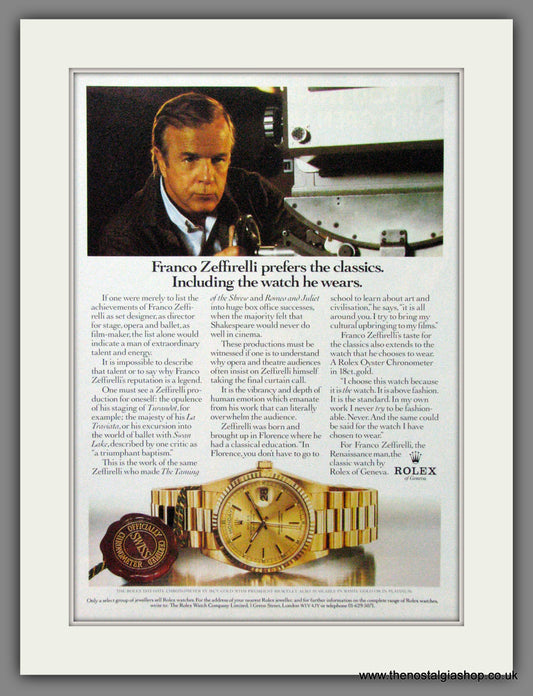 Rolex Day-Date Chronometer. Franco Zeffirelli. Original Advert 1986 (ref AD54394)
