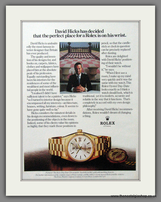 Rolex Day-Date Chronometer. David Hicks. Original Advert 1979 (ref AD54395)