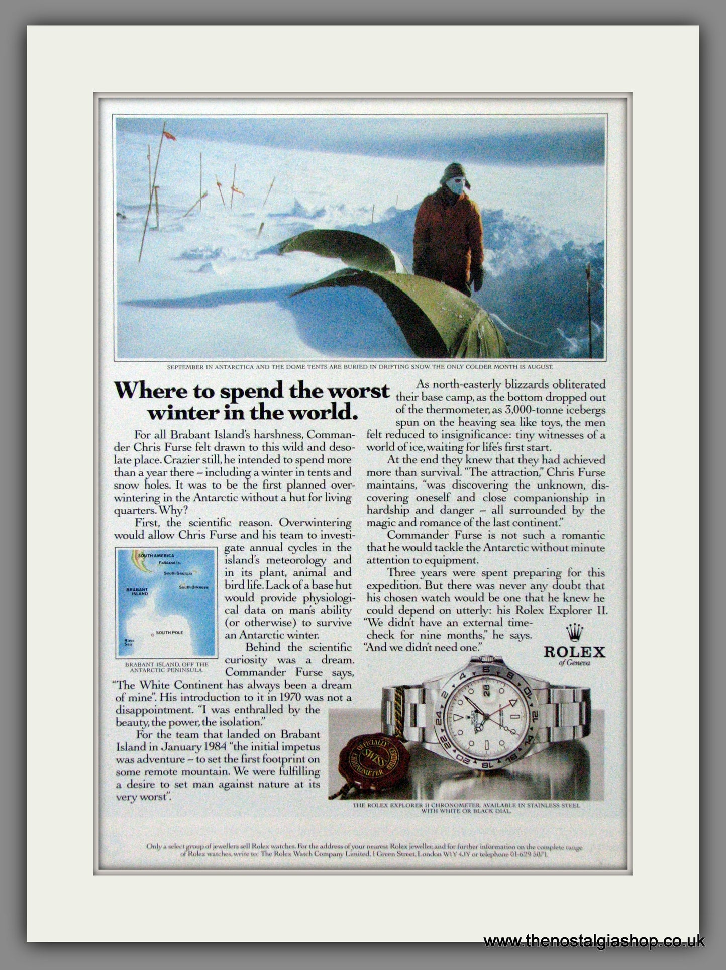Rolex Explorer II Chronometer in Antartica. Original Advert 1988 (ref AD54358)