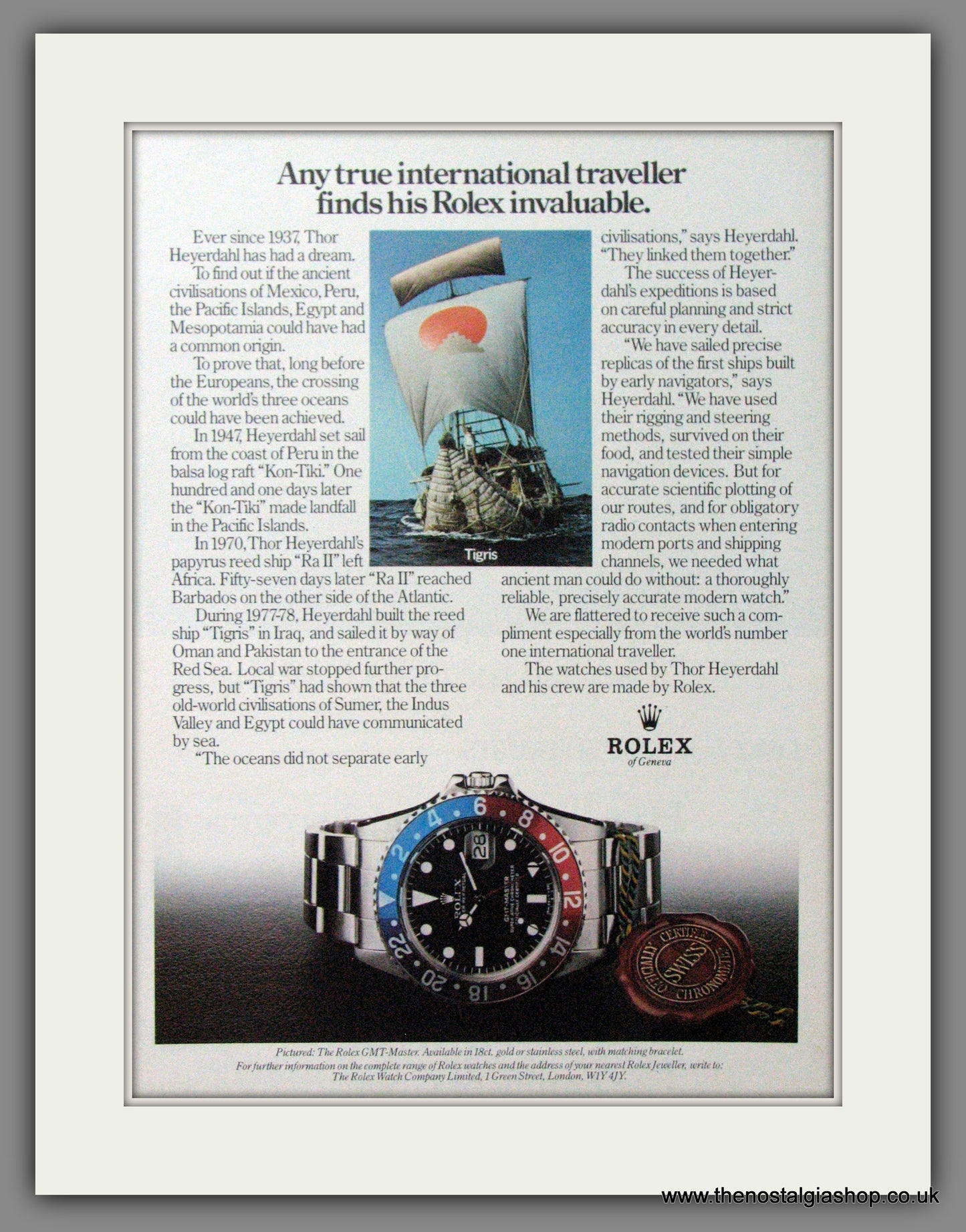 Rolex Watches. Rolex GMT Master For The International Traveller. Original Advert 1979 (ref AD54346)