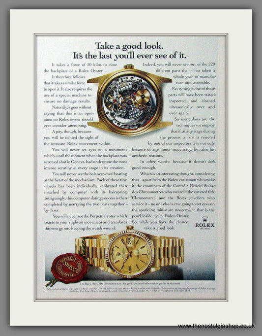 Rolex Watches. Oyster, Internal Workings. Original Advert 1985 (ref AD54347)