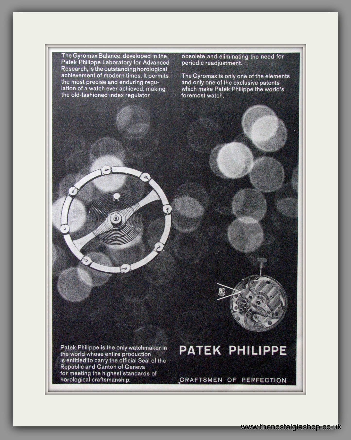 Patek Philippe. Craftsmen of Perfection. Original Advert 1962 (ref AD54361)