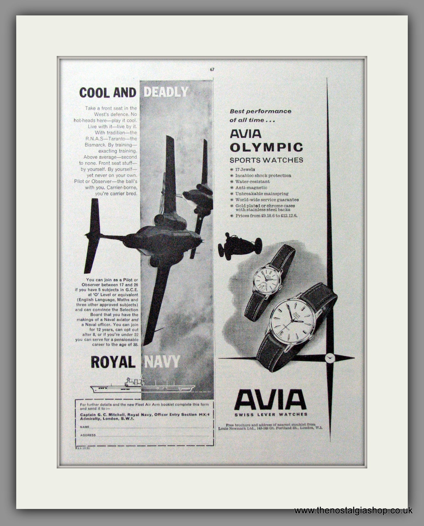 Avia Olympic Watches. Original Advert 1960's (ref AD54467)