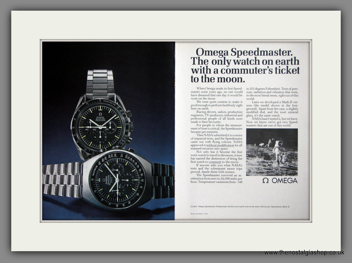 Omega Speedmaster Watch. Ticket To The Moon. Original Advert 1971 (ref AD54349)