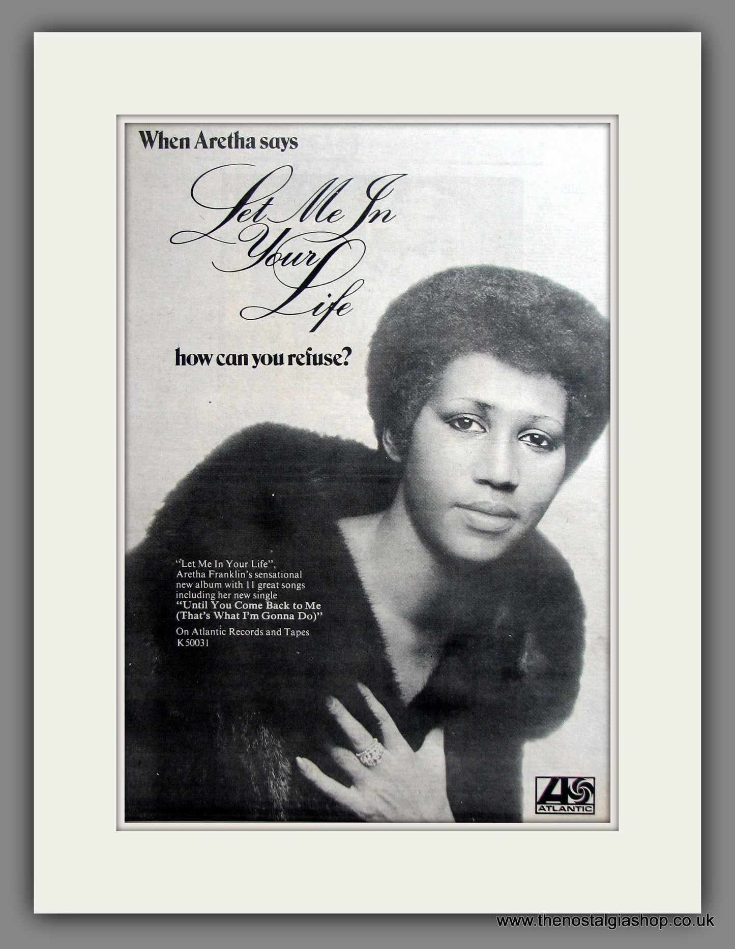 Aretha Franklin. Let Me In Your Life. Original Advert 1974 (ref AD11480)