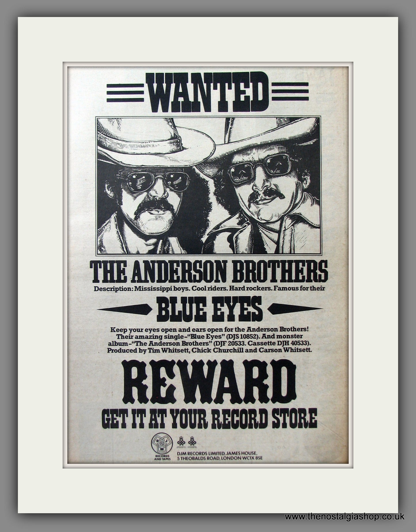 Anderson Brothers. Blue Eyes. Original Advert 1978 (ref AD11505)