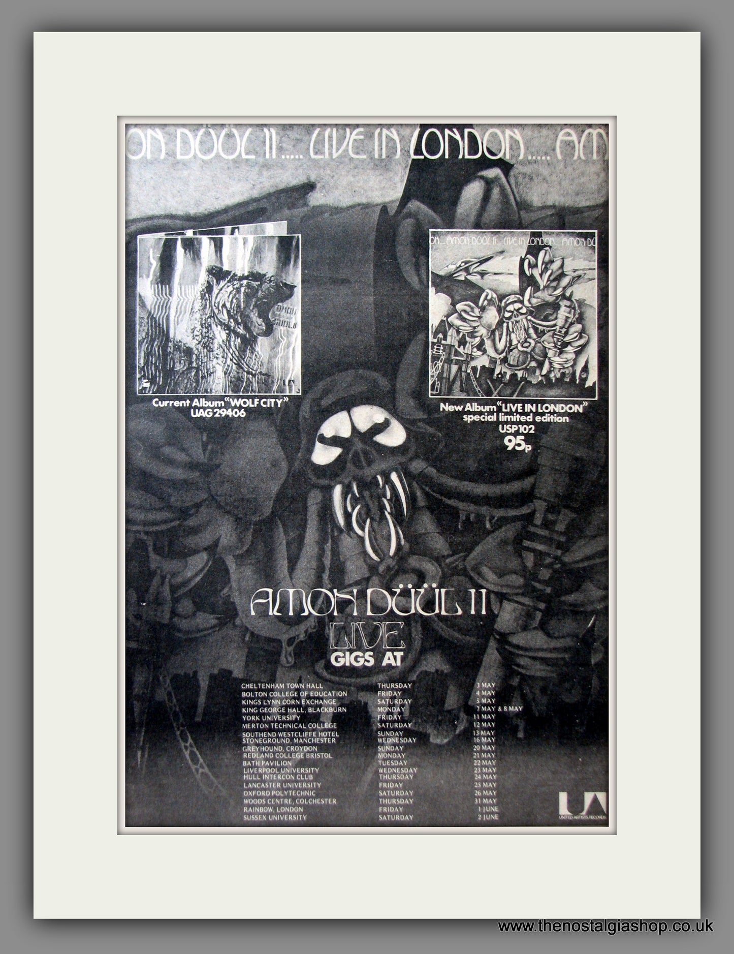 Amon Duul II. UK Tour Dates. Original Advert 1973 (ref AD11518)