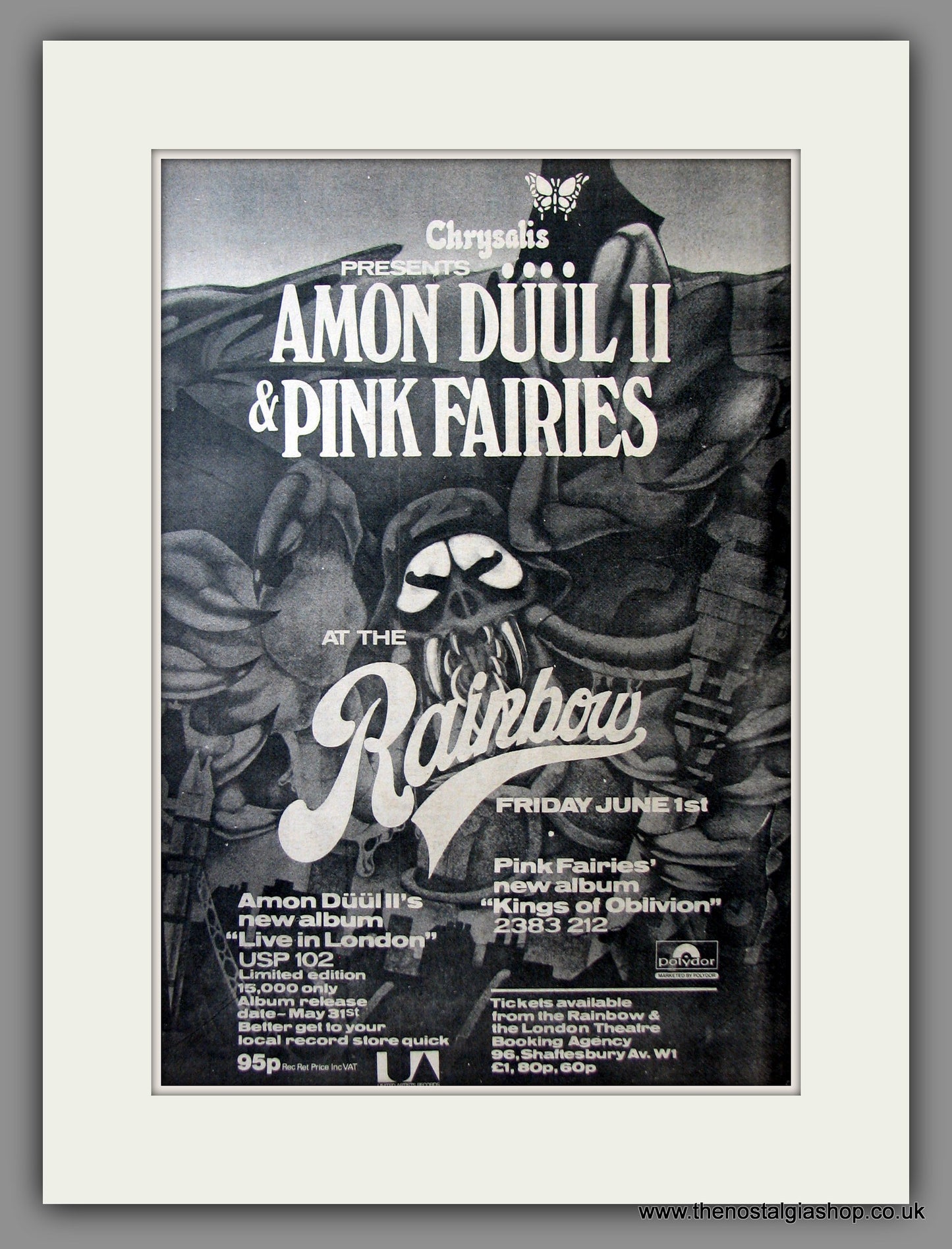 Amon Duul II & Pink Fairies at the Rainbow. Original Advert 1973 (ref AD11519)