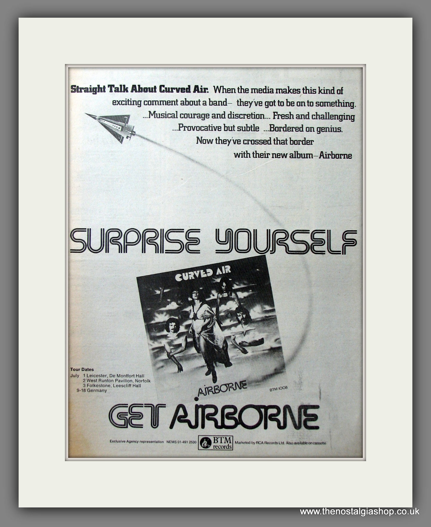 Curved Air. Airborne. Original Advert 1976 (ref AD11523)