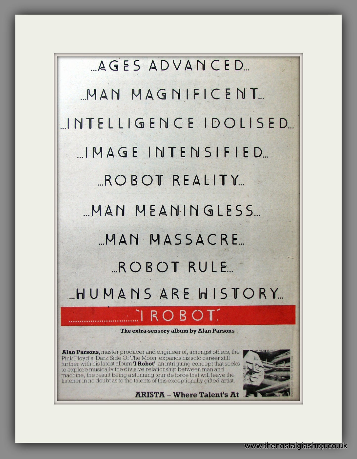 Alan Parsons. I Robot. Original Advert 1977 (ref AD11533)