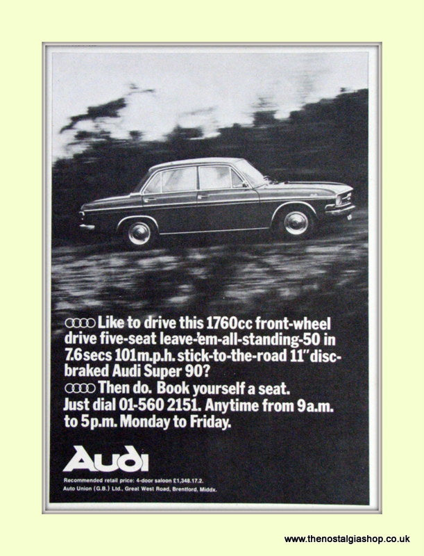 Audi 1760cc Front Wheel Drive. Original Advert 1968 (ref AD6778)