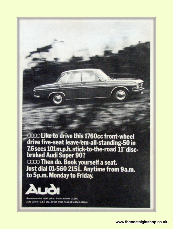 Audi Super 90 Original Advert 1968 (ref AD6790)