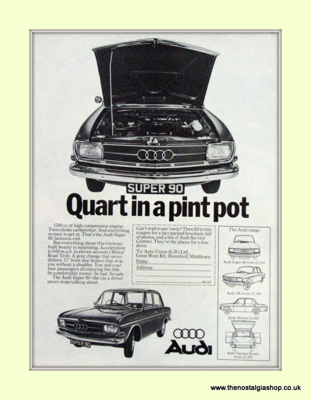Audi Super 90 Vintage Advert 1968 (ref AD6946)