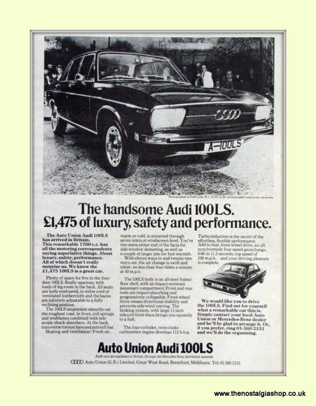 Audi 100LS Vintage Advert 1969 (ref AD6948)