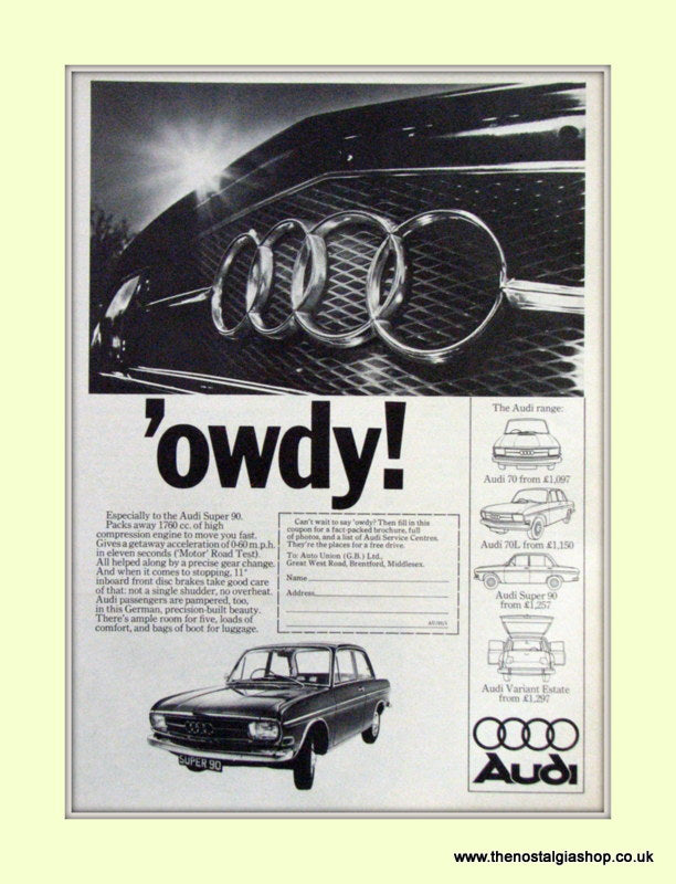 Audi Super 90 Vintage Advert 1968 (ref AD6949)
