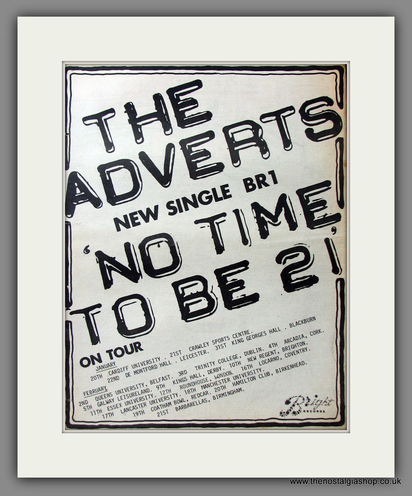 Adverts (The) No Time To Be 21. UK Tour Dates. Original Advert 1978 (ref AD11566)