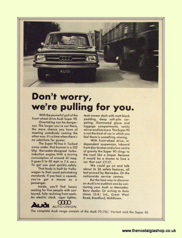 Audi Super 90 Auto Union Vintage Advert 1967 (ref AD6952)