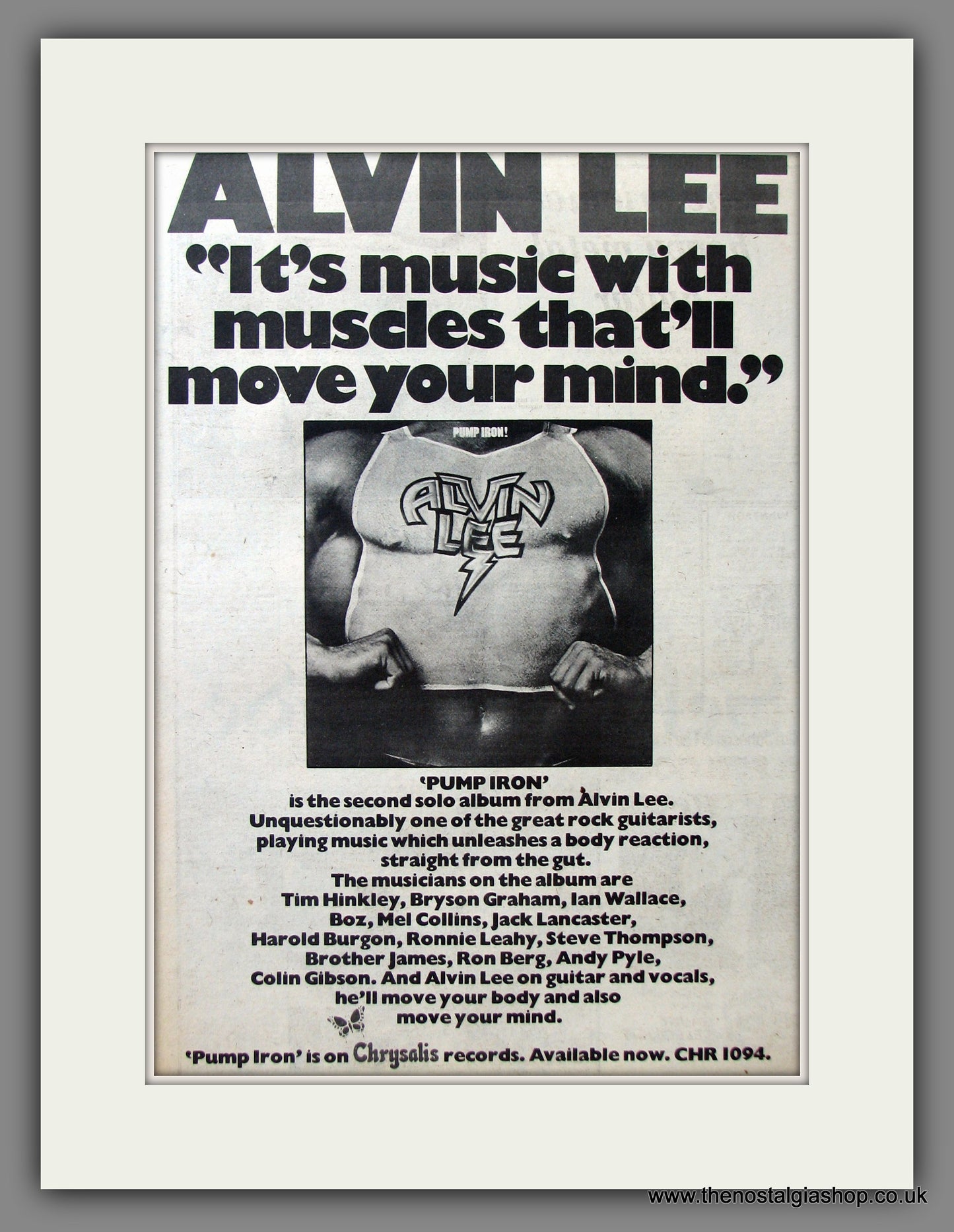 Alvin Lee. Pump Iron. Original Advert 1975 (ref AD11568)