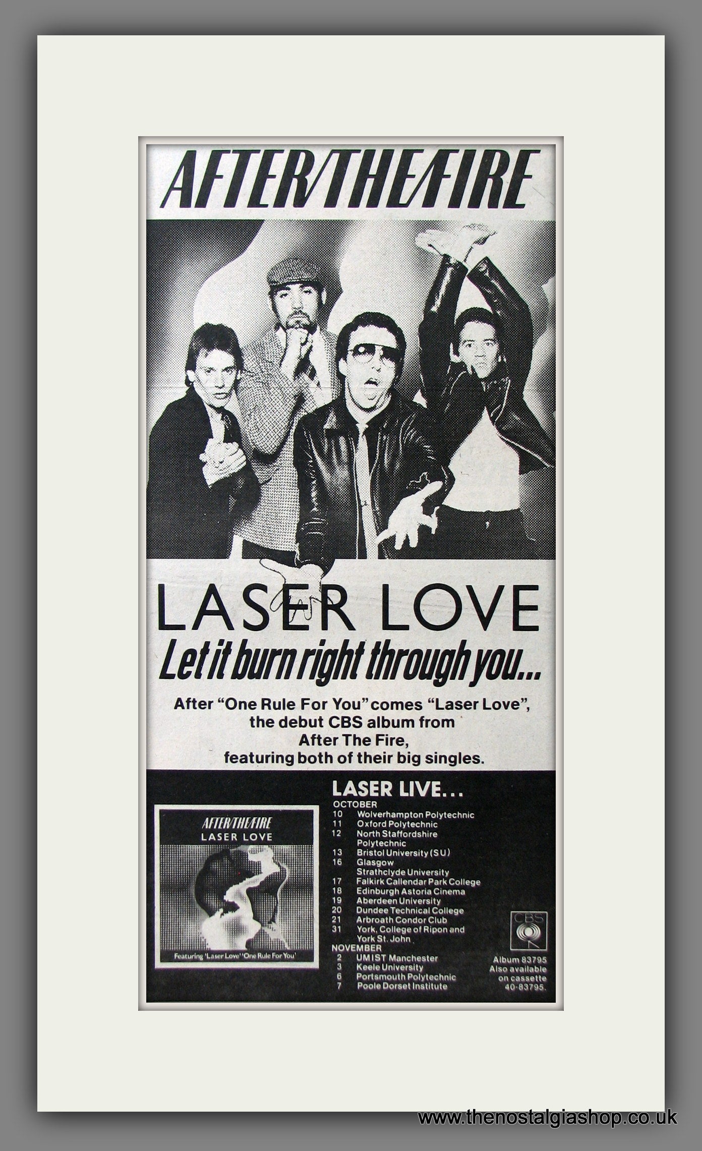 After The Fire. Laser Love. UK Tour Dates. Original Advert 1979 (ref AD11571)
