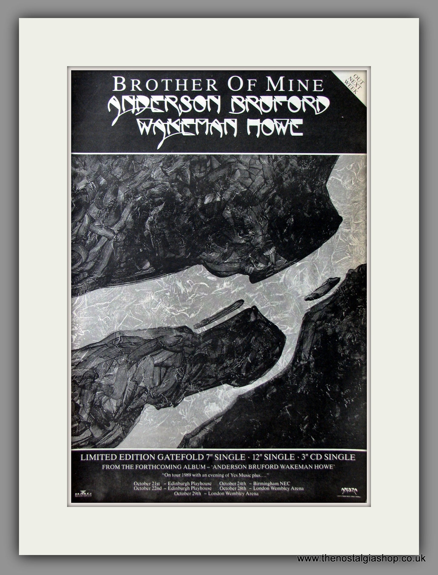 Anderson Bruford Wakeman Howe. Brother Of Mine. Original Advert 1989 (ref AD11574)