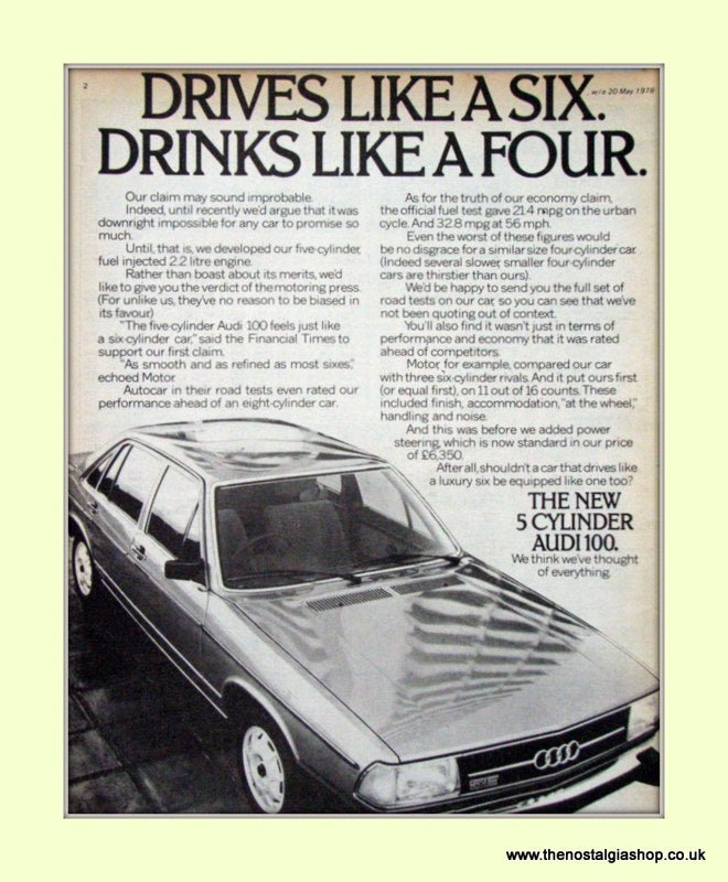 Audi 100 5 Cylinder Vintage Original Advert 1978 (ref AD6964)