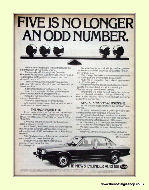 Audi 100 5 Cylinder Vintage Original Advert 1978 (ref AD6968)