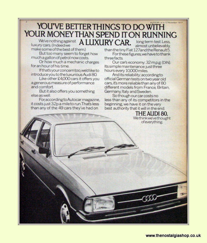 Audi 80 Vintage Original Advert 1977 (ref AD6970)