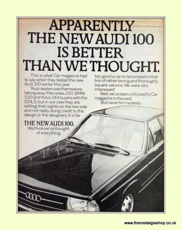 Audi 100 Vintage Original Advert 1977 (ref AD6975)