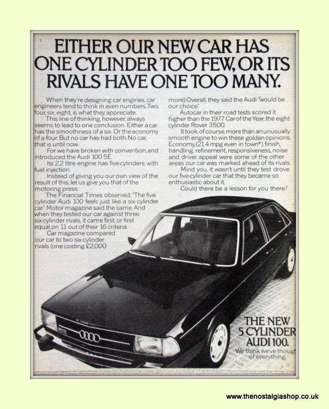 Audi 100 5 Cylinder Vintage Original Advert 1978 (ref AD6976)
