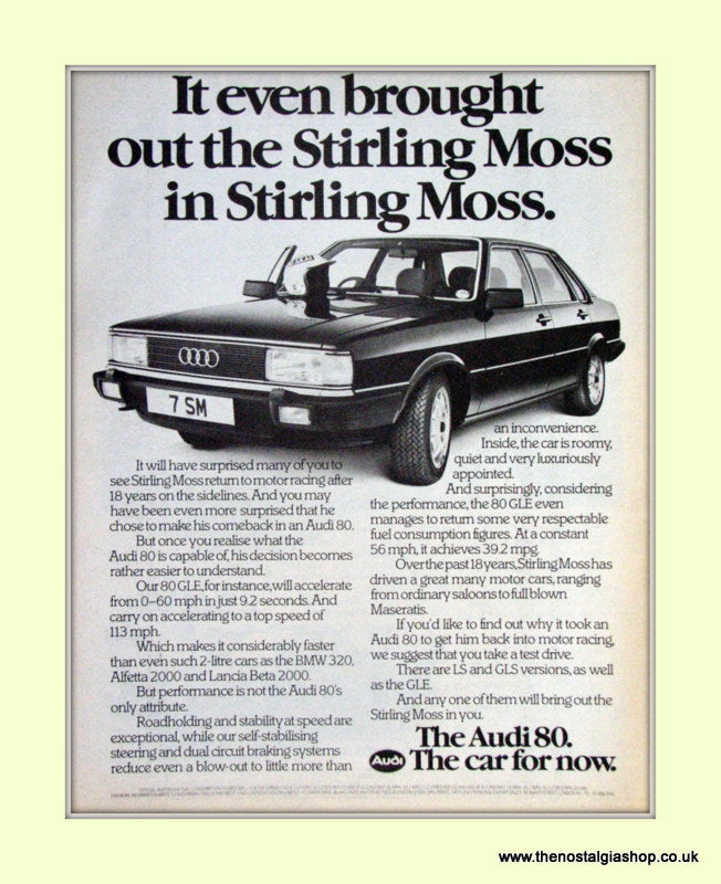 Audi 80 And Sterling Moss Vintage Original Advert 1981 (ref AD6977)