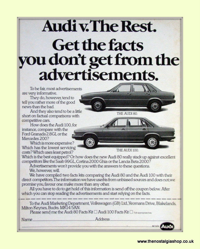 Audi 80 & 100 Vintage Original Advert 1980 (ref AD6980)