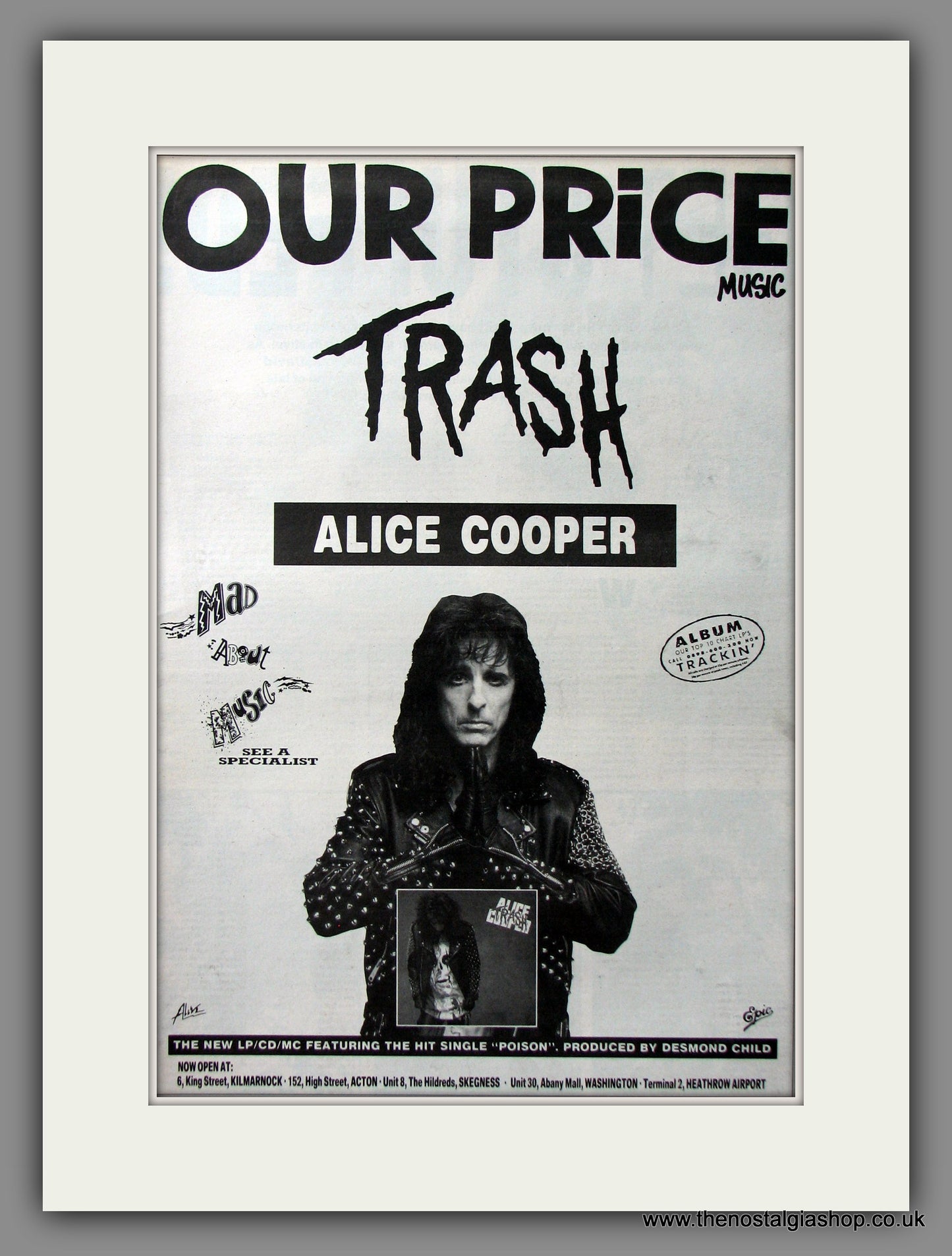 Alice Cooper. Trash. Original Advert 1989 (ref AD11603)