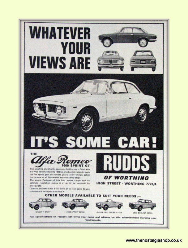 Alfa Romeo 1600 Sprint GT. Rudds of Worthing. Dealership Original Adve ...
