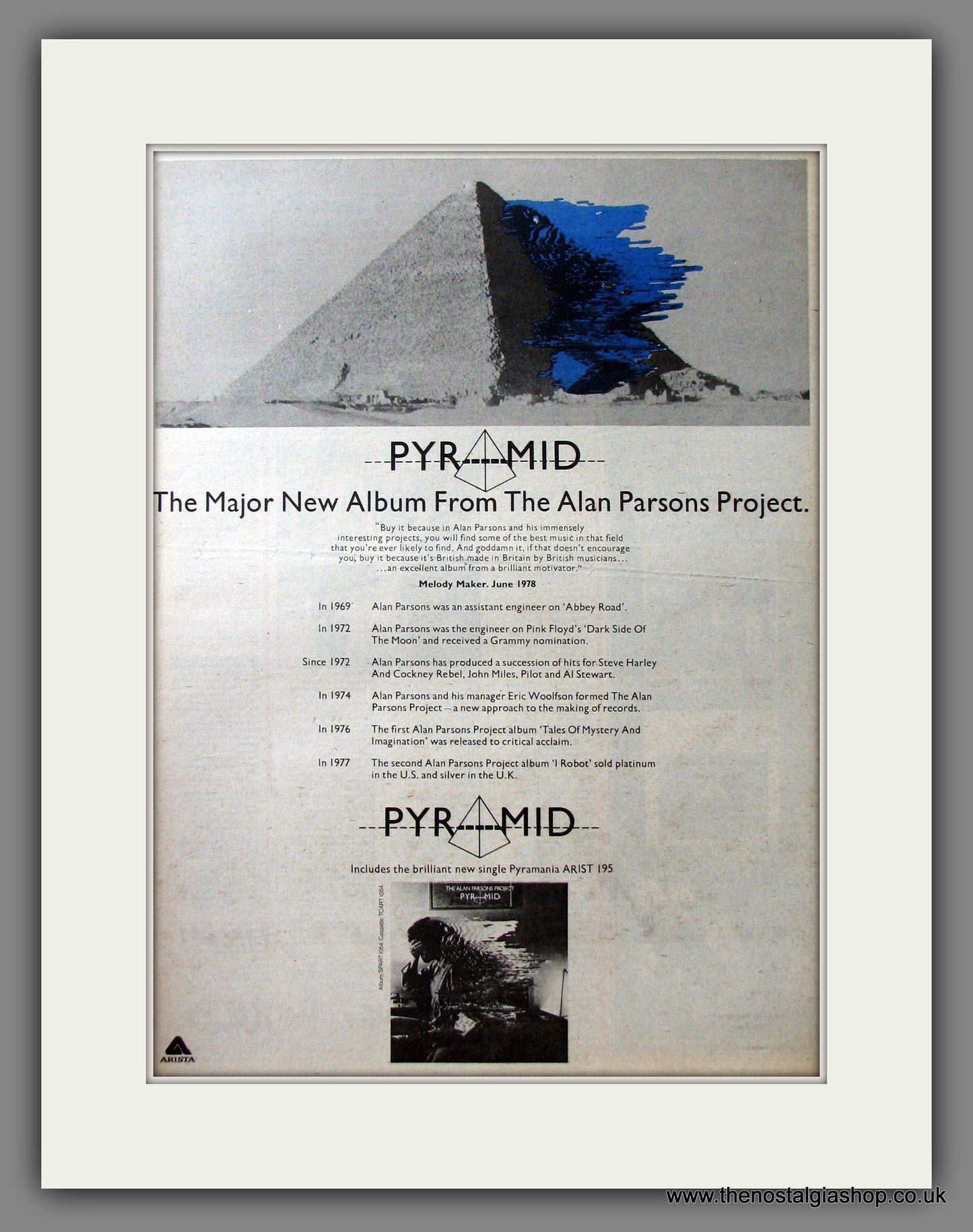 Alan Parsons, Pyramid. Original Advert 1978 (ref AD11612)