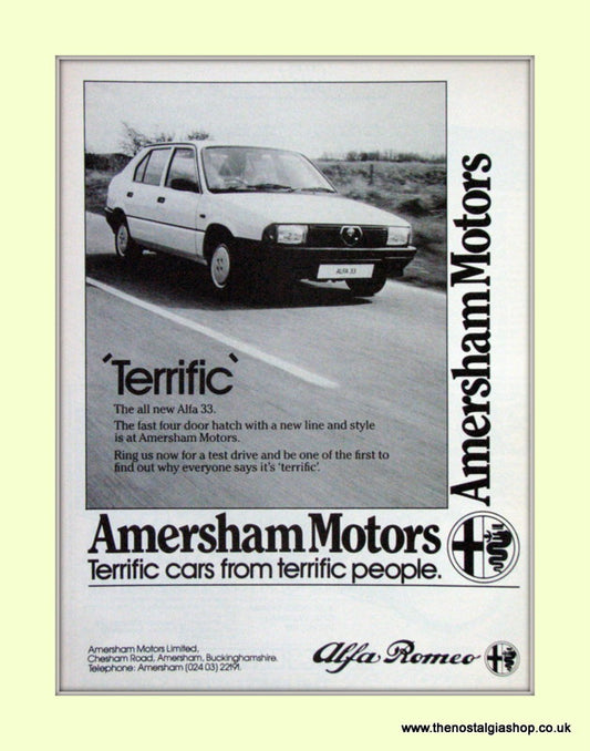 Alfa Romeo Alfa 33. Amersham Motors. Dealership Original Advert 1983 (ref AD50014)