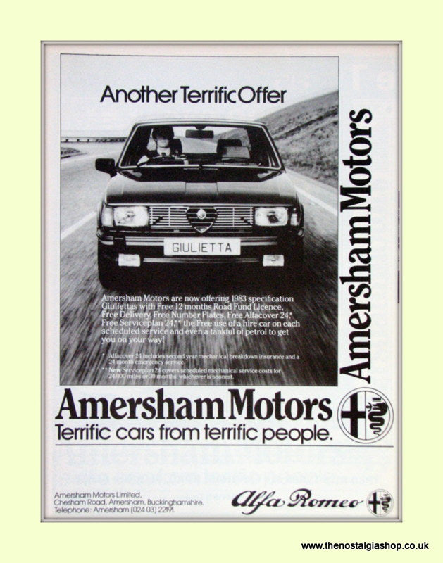 Alfa Romeo Giulietta. Amersham Motors. Dealership Original Advert 1983 (ref AD50015)