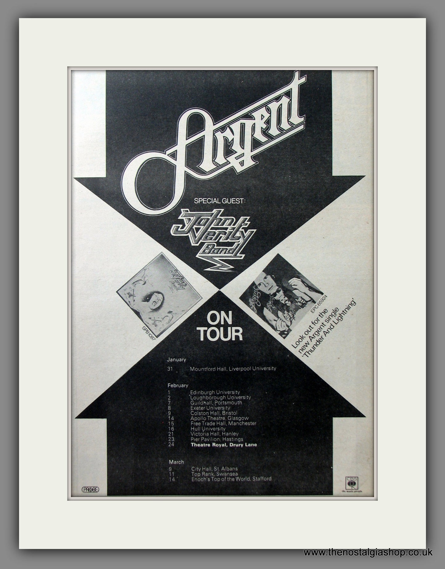 Argent. UK Tour  with John Verity Band. Original Advert 1974 (ref AD11618)