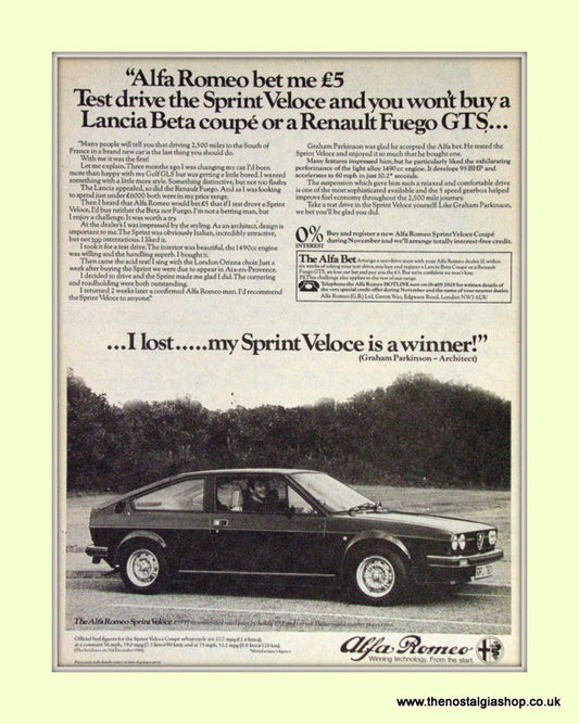 Alfa Romeo Sprint Veloce. Original Advert 1981 (ref AD50022)