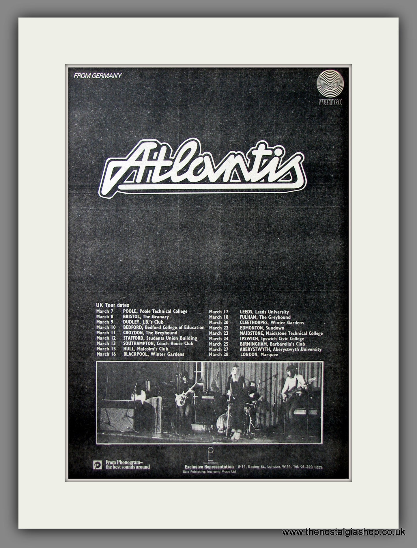 Atlantis, UK Tour Dates. Original Advert 1973 (ref AD11633)