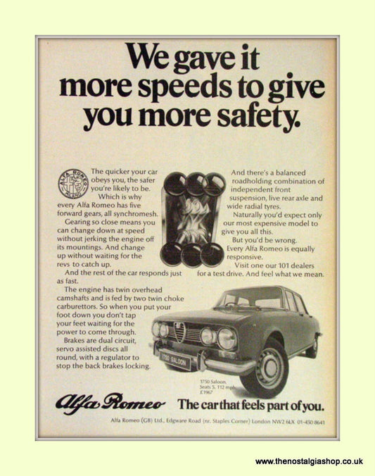 Alfa Romeo 1750 Saloon. Original Advert 1971 (ref AD50033)