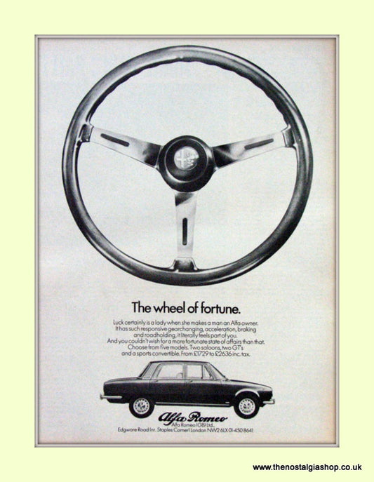 Alfa Romeo The Wheel of Fortune. Original Advert 1973 (ref AD50036)