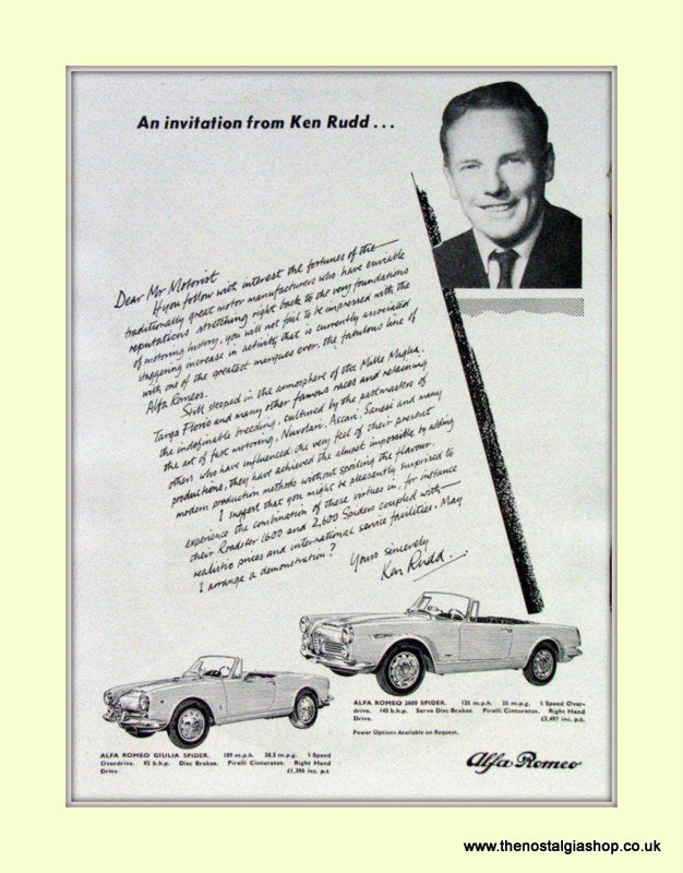 Ken Rudd Alfa Romeo Ken Rudd Invitation. Original Advert 1964 (ref AD50038 ...
