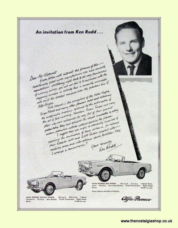 Alfa Romeo Ken Rudd Invitation. Original Advert 1964 (ref AD50038)